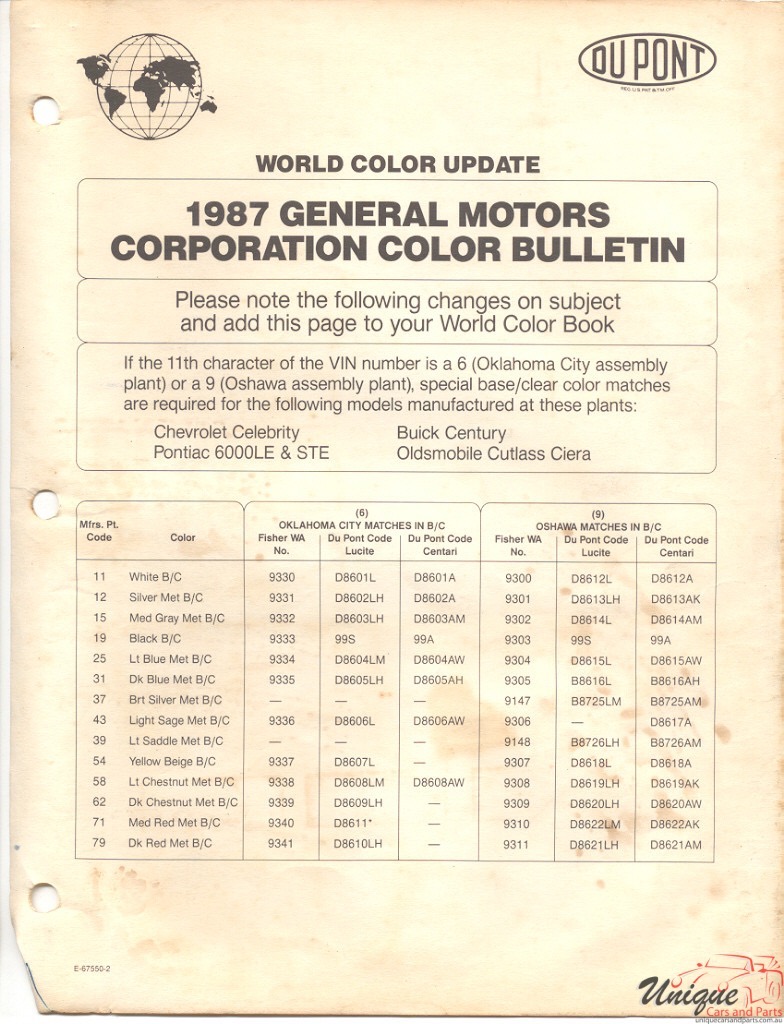 1987 General Motors Paint Charts DuPont 4